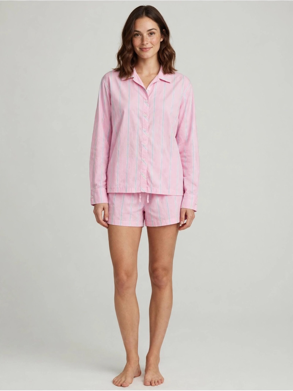Arizona Company Pink Striped Button-Front Pajama Set.